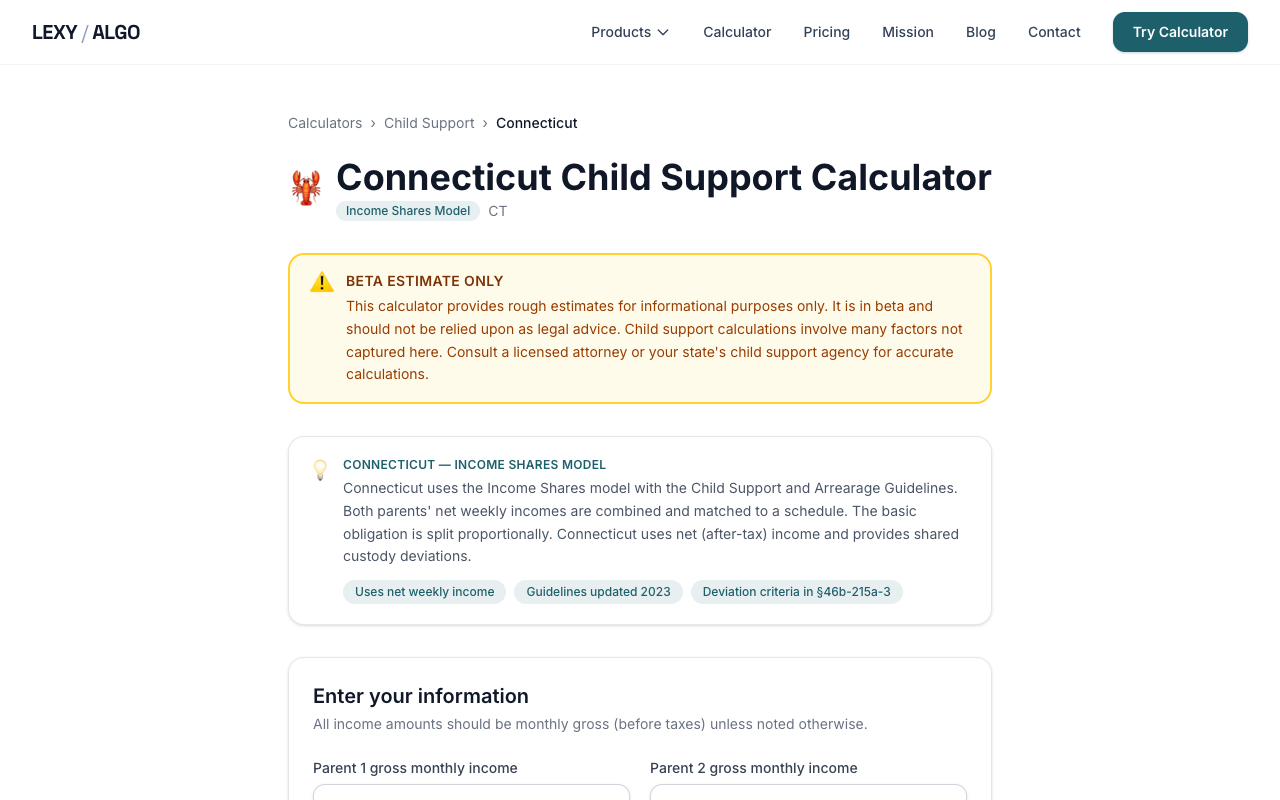 Connecticut child support calculator — state-specific guidelines and future-value timeline